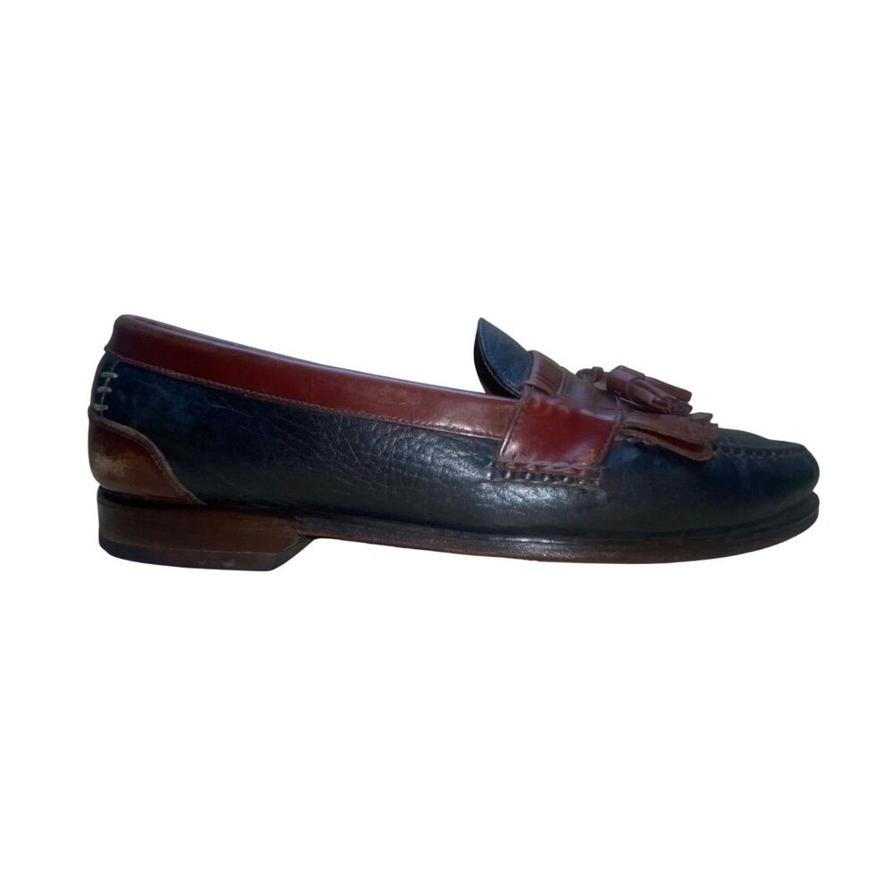 H.S Trask Mens Black & Brown Leather Slip-On Tassel Classic Loafers Size 12N